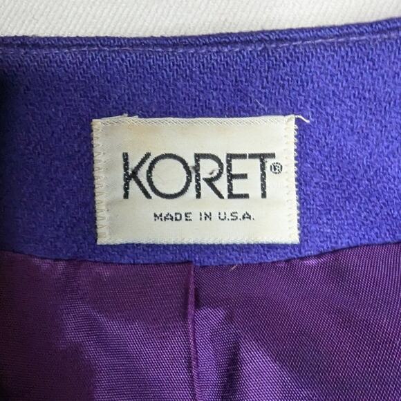 Vtg 1980s Koret Royal Purple 100% Wool Open Front Collarless Blazer Jacket 18W - Picture 4 of 5